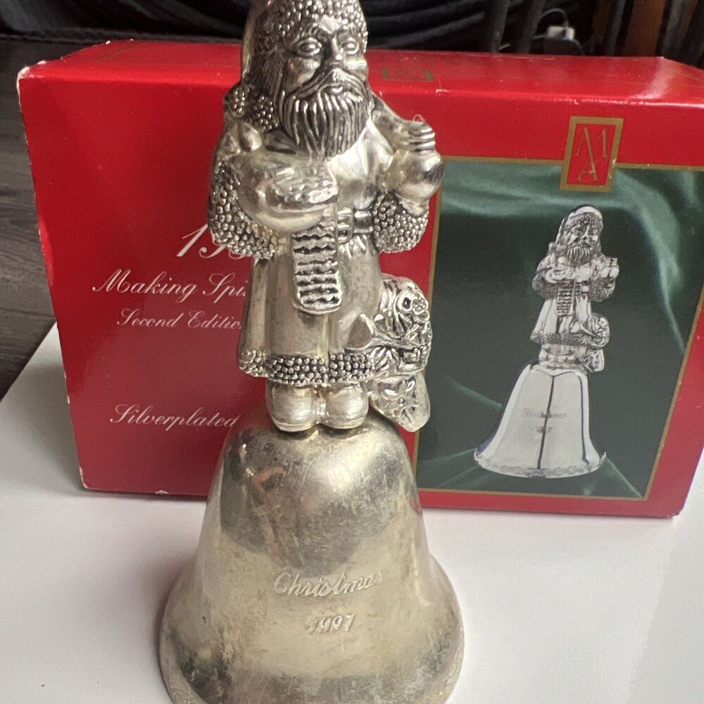 Madison Avenue 1997 Collectible Silverplated SANTA Christmas Bell w/Original Box